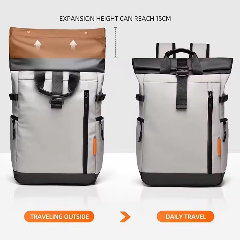 Expandable Roll Top Travel Backpack with Padded Laptop Sleeve
