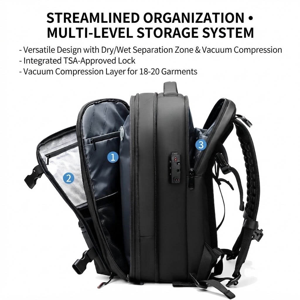 Expandable Vacuum Compression Travel Backpack with TSA Lock