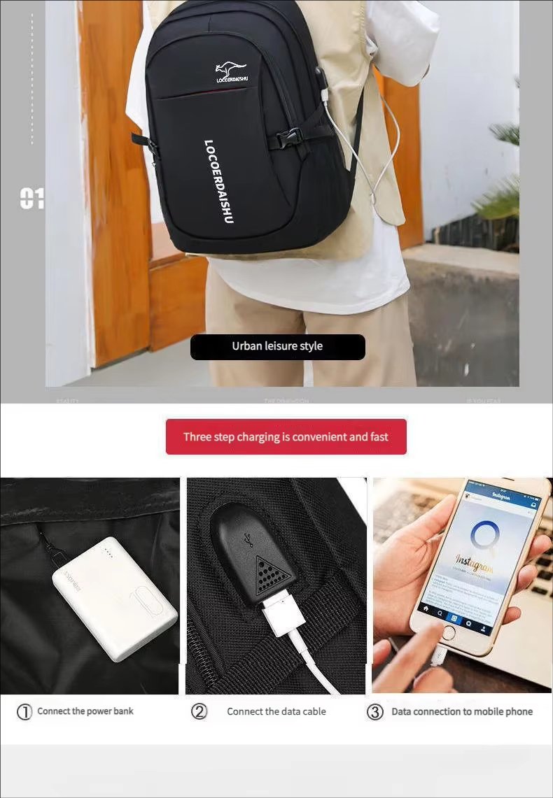 Water-Resistant Large Capacity USB Modern Travel Oxford Laptop Backpack product detail