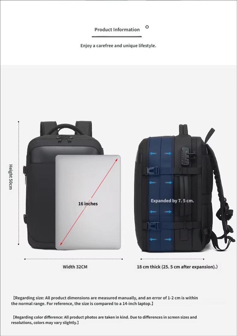 Water-Resistant Large Capacity Expandable Business Travel Oxford Vacuum Backpack product detail