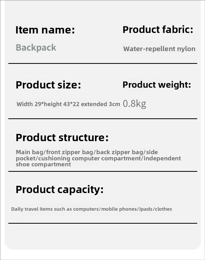 Water-Resistant Large Capacity Expandable Modern Business Nylon Laptop Backpack product detail