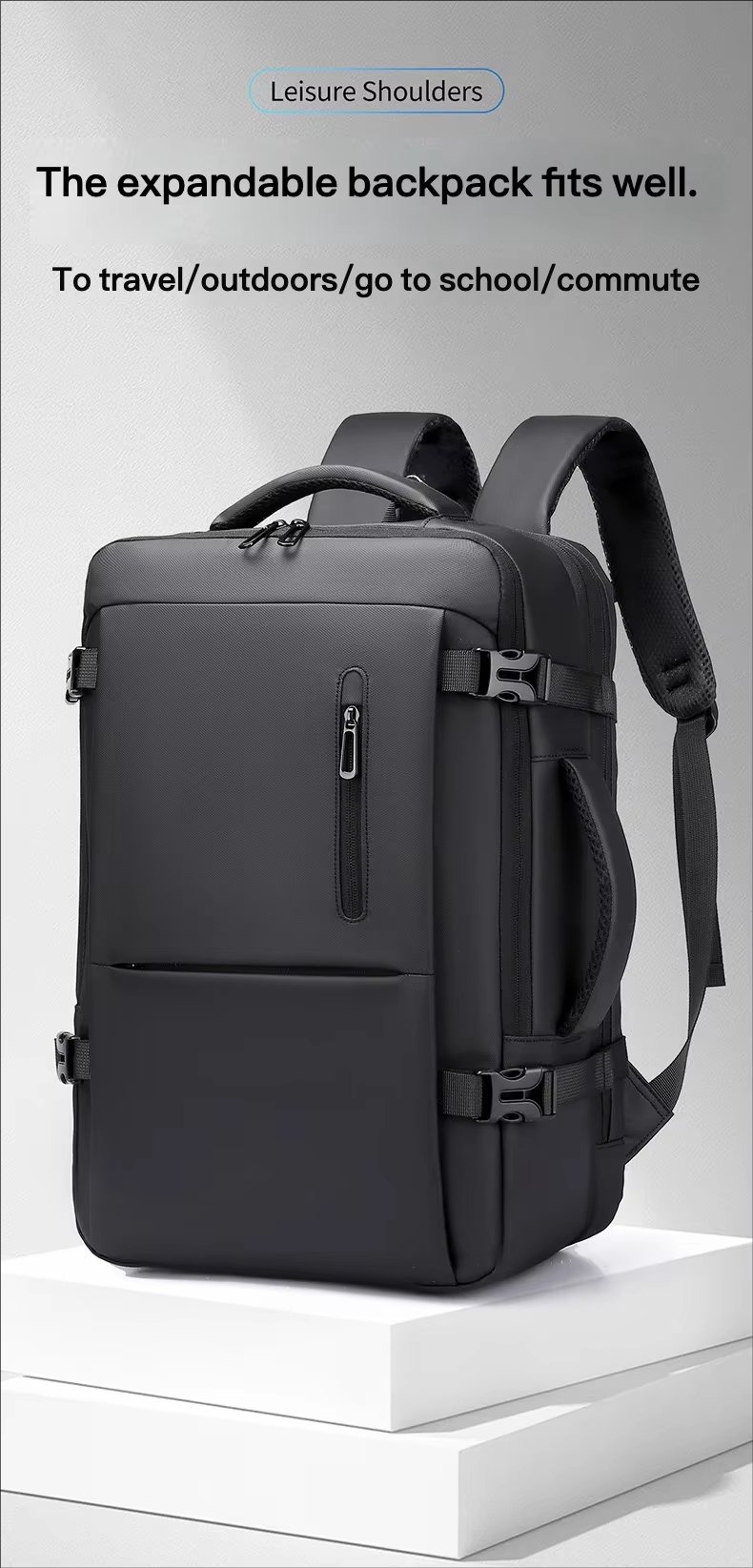 Water-Resistant Large Capacity Expandable Business Travel Oxford Laptop Backpack product detail