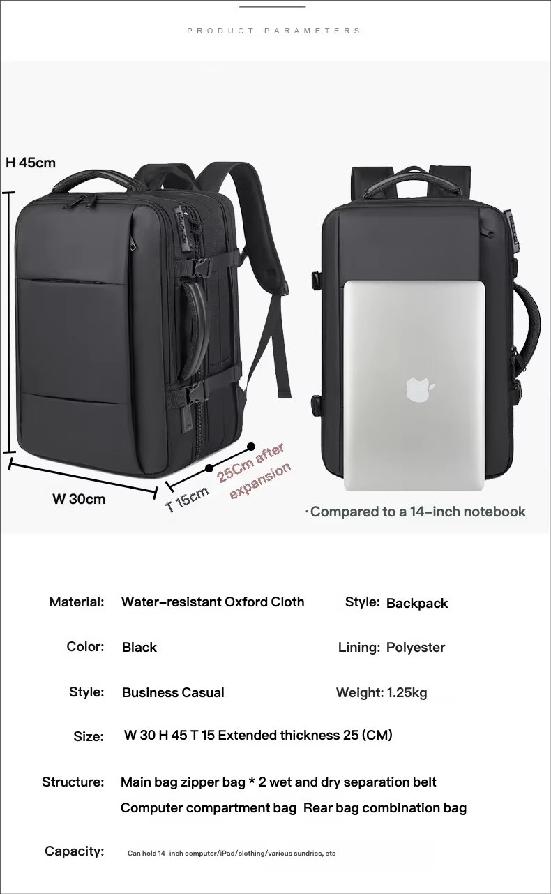 Anti-Theft Large Capacity Expandable Modern Business Oxford Laptop Backpack product detail