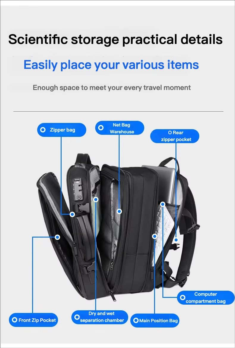 Anti-Theft Large Capacity Expandable Modern Business Oxford Laptop Backpack product detail