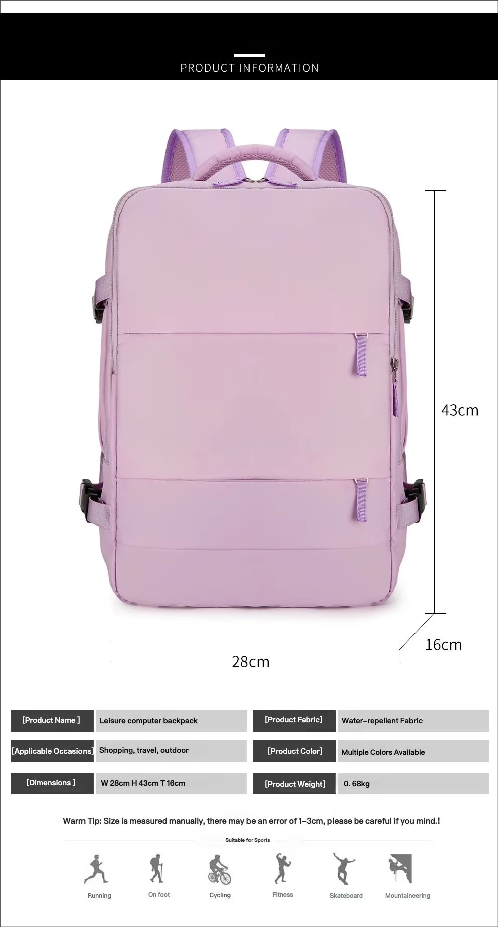 Anti-Theft Water-Resistant Large Capacity USB Travel Oxford Laptop Backpack product detail