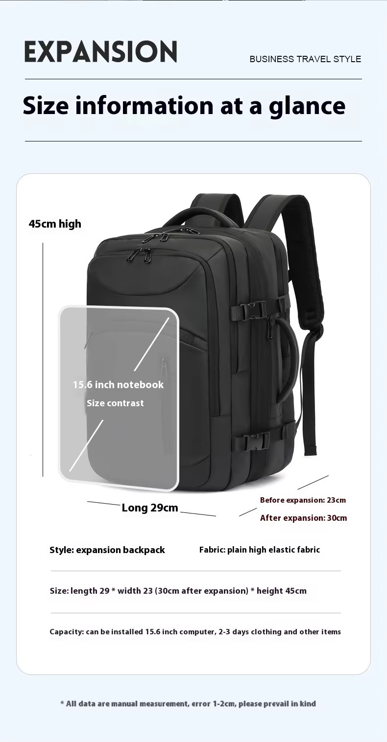 Water-Resistant Large Capacity Expandable USB Business Oxford Laptop Backpack product detail