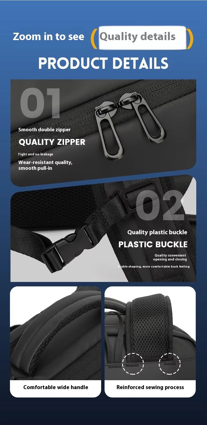 Water-Resistant Large Capacity Expandable USB Business Oxford Laptop Backpack product detail