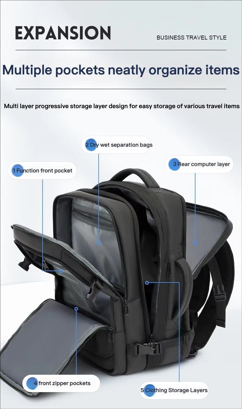Water-Resistant Large Capacity Expandable USB Business Oxford Laptop Backpack product detail