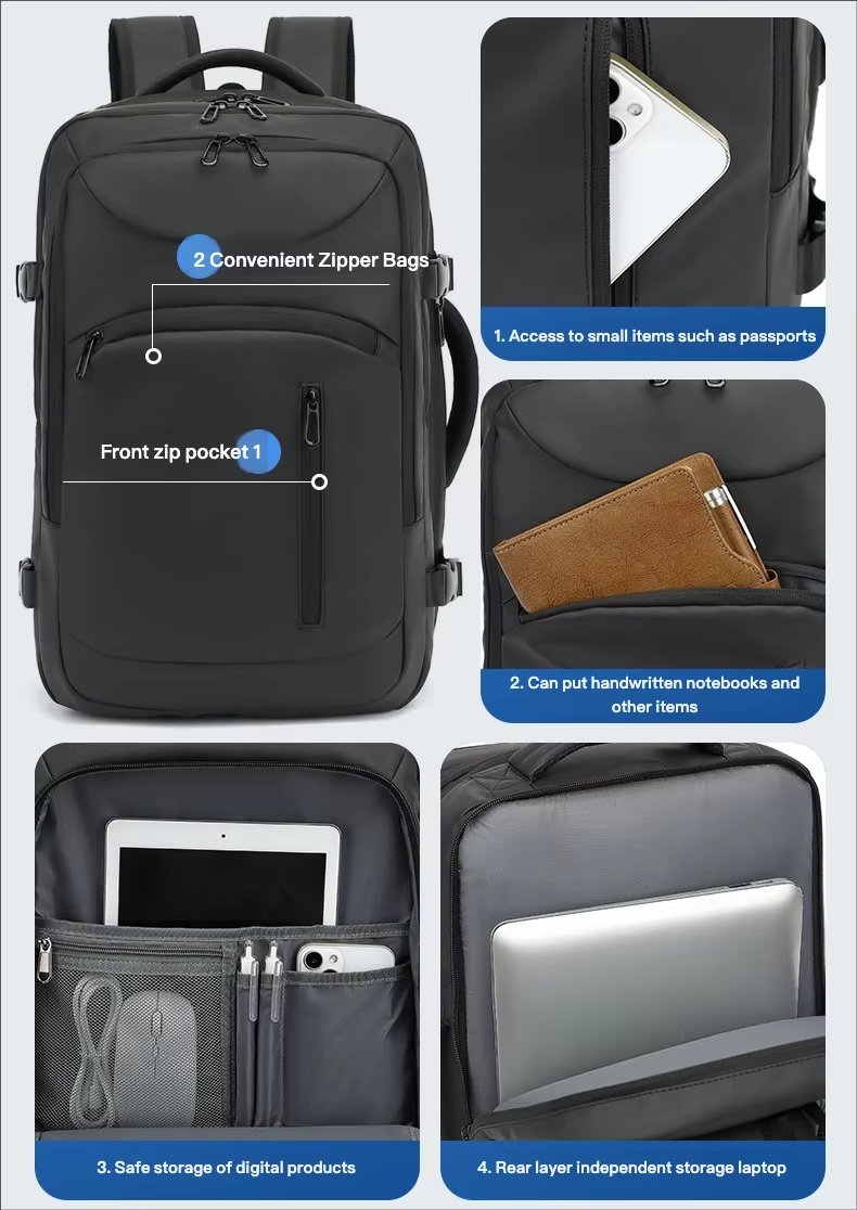 Water-Resistant Large Capacity Expandable USB Business Oxford Laptop Backpack product detail