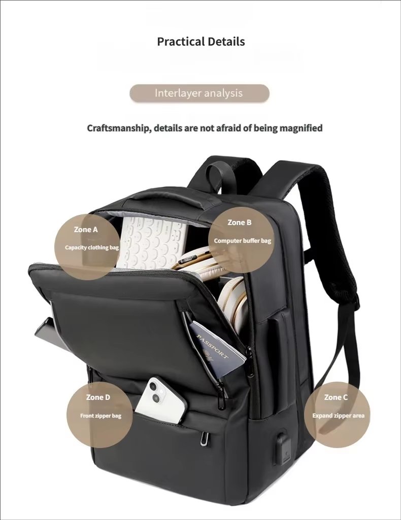 Anti-Theft Water-Resistant Large Capacity Expandable Business Leather Laptop Backpack product detail