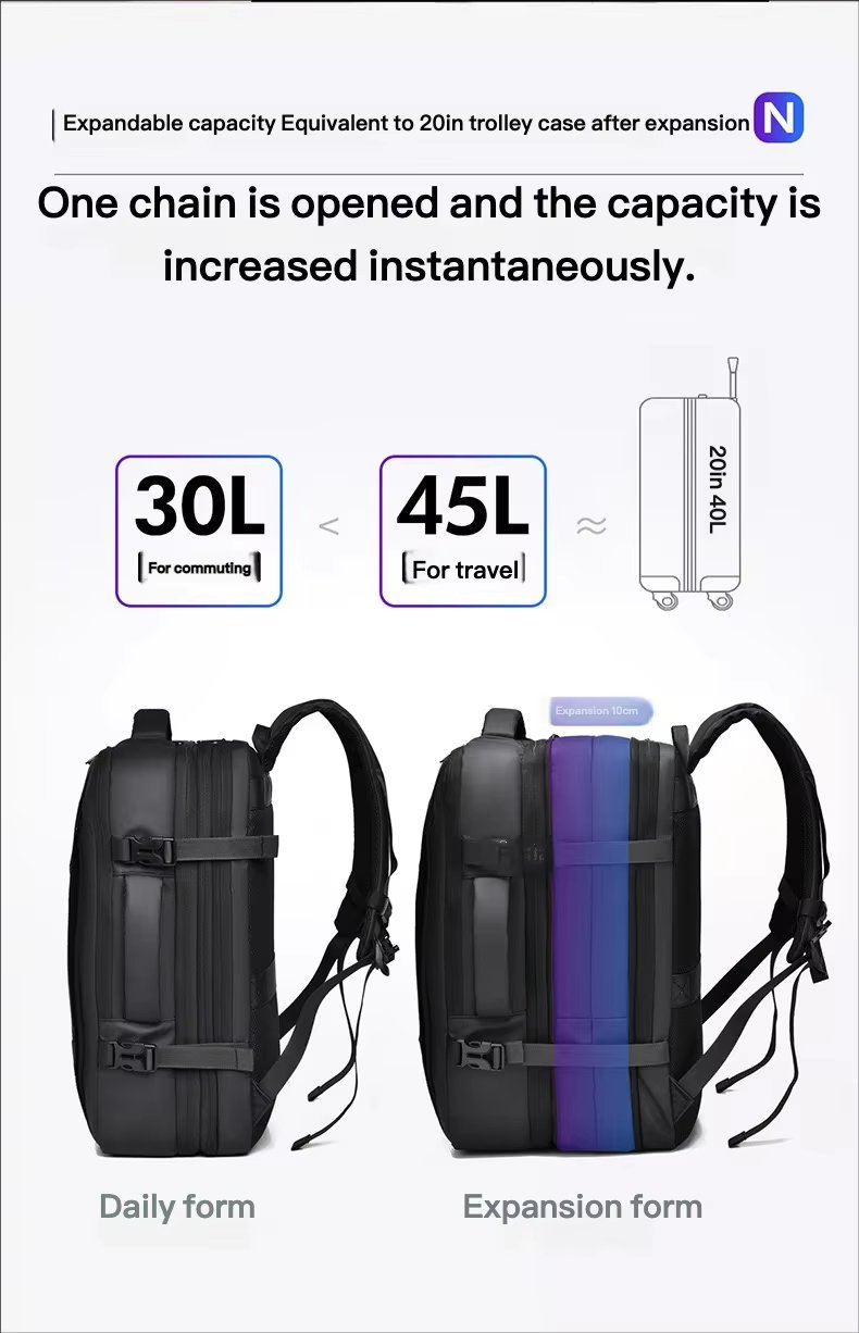 Water-Resistant Large Capacity Expandable Business Travel Oxford Laptop Backpack product detail