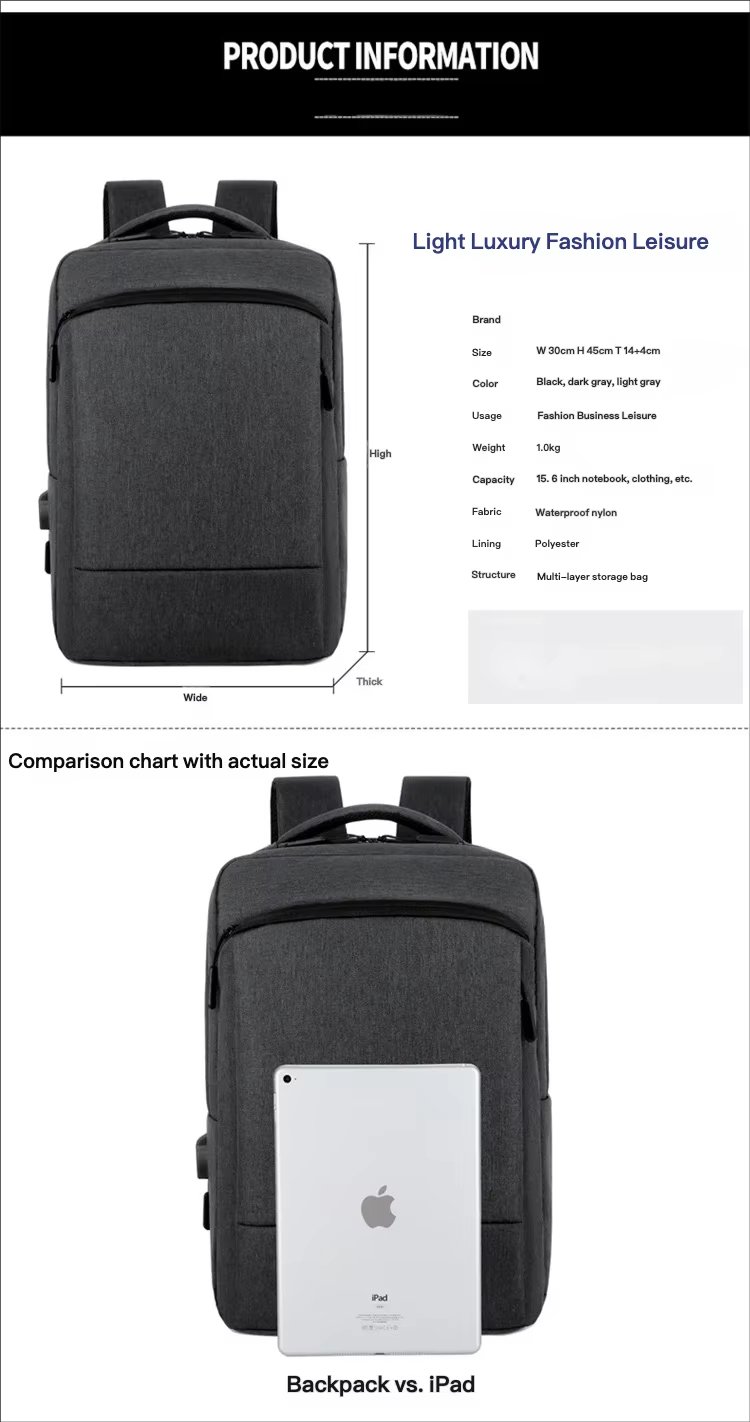 Water-Resistant Large Capacity USB Business Travel Nylon Laptop Backpack product detail