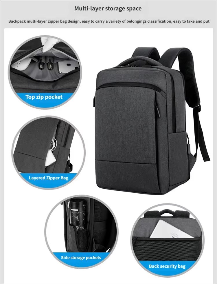 Water-Resistant Large Capacity USB Business Travel Nylon Laptop Backpack product detail