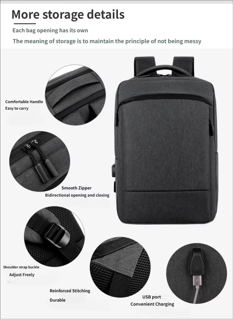 Water-Resistant Large Capacity USB Business Travel Nylon Laptop Backpack product detail