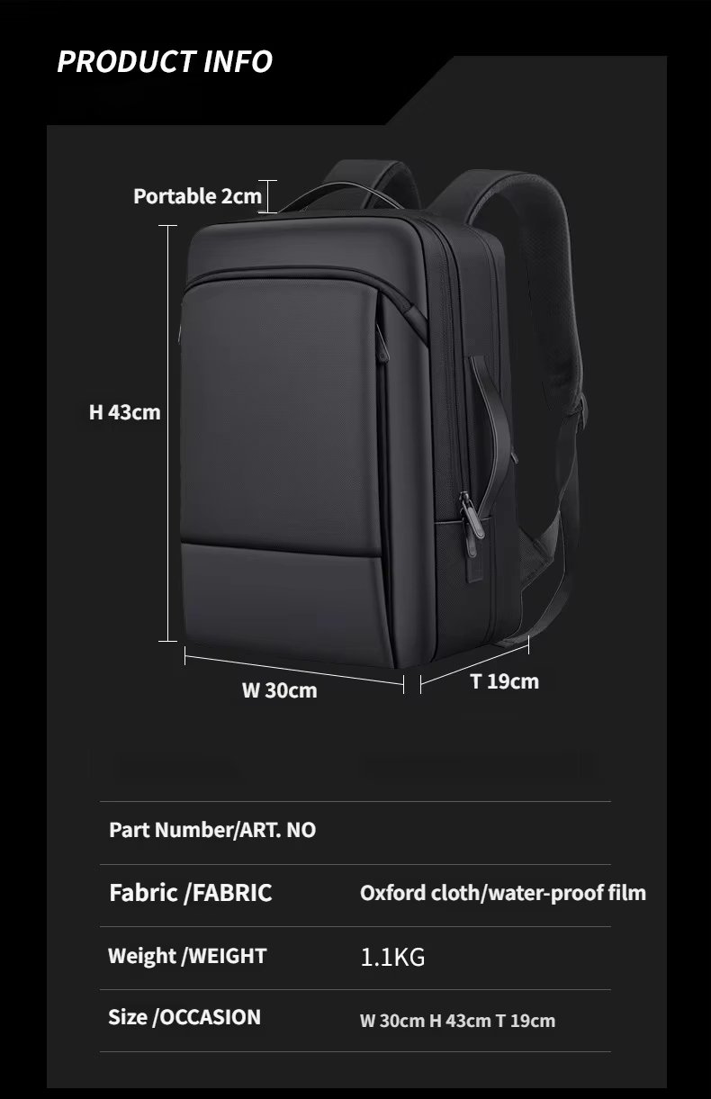 Anti-Theft Water-Resistant Expandable USB Business Oxford Laptop Backpack product detail
