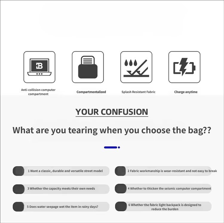 Water-Resistant Lightweight USB Modern Business Oxford Laptop Backpack product detail