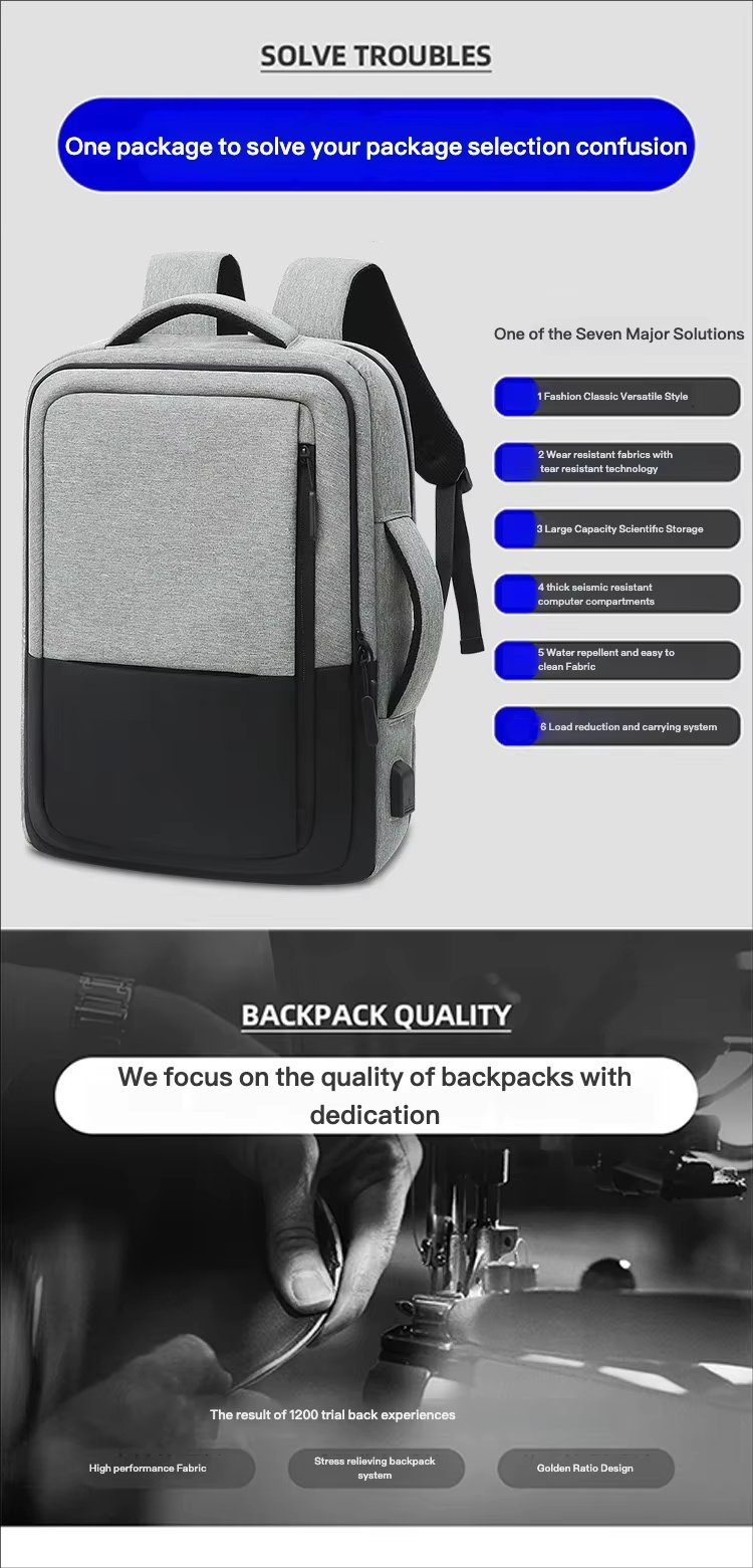 Water-Resistant Lightweight USB Modern Business Oxford Laptop Backpack product detail