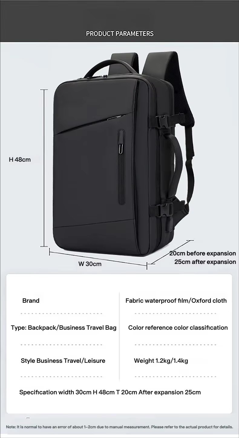 Water-Resistant Large Capacity Expandable USB Business Oxford Laptop Backpack product detail