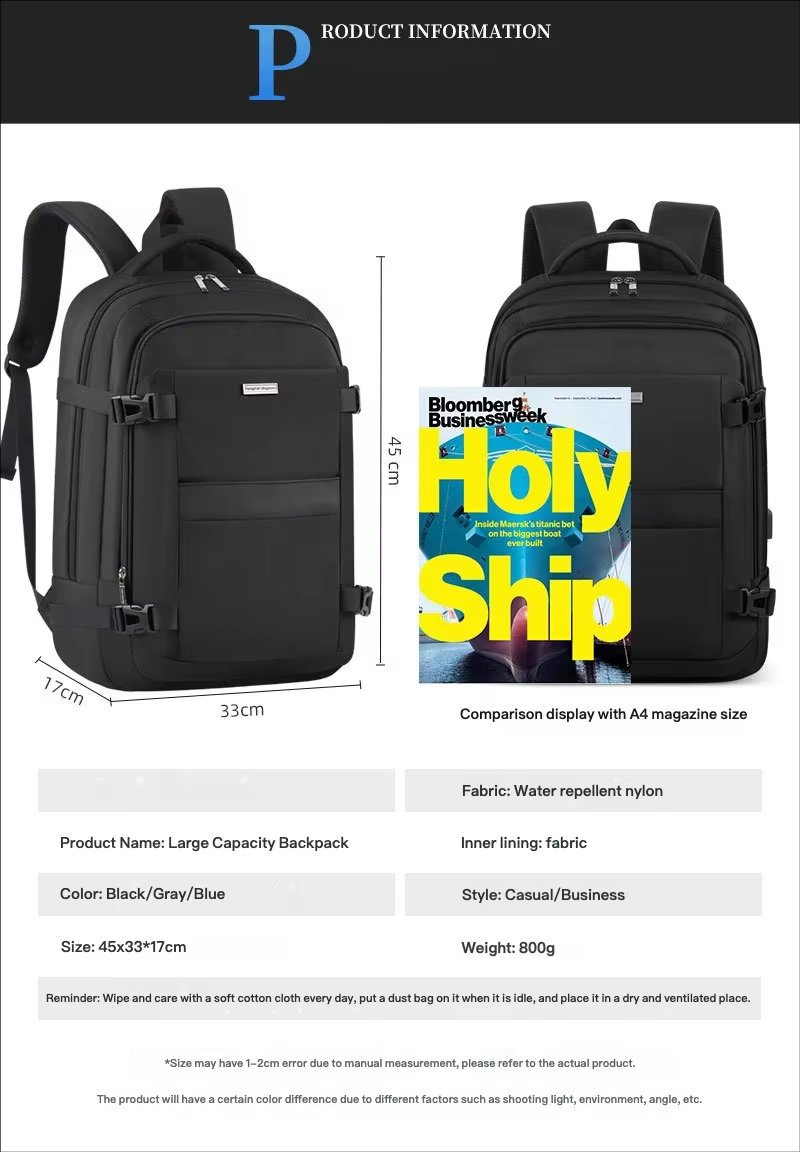 Water-Resistant Large Capacity Lightweight USB Business Oxford Laptop Backpack product detail