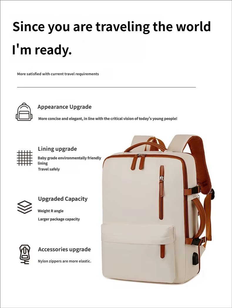 Water-Resistant Large Capacity Expandable USB Business Oxford Laptop Backpack product detail