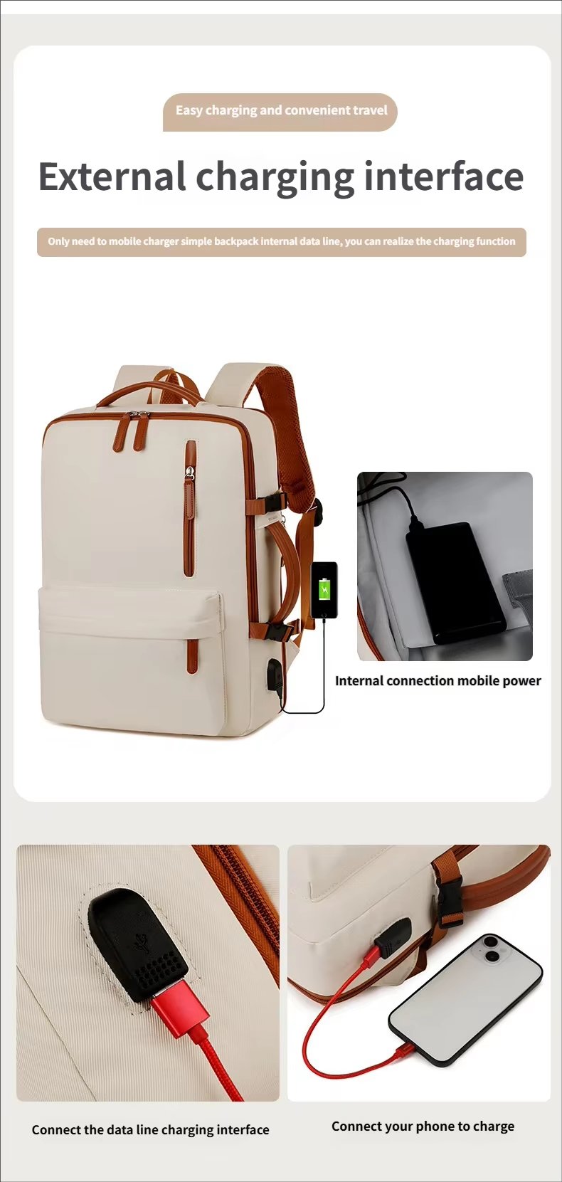 Water-Resistant Large Capacity Expandable USB Business Oxford Laptop Backpack product detail