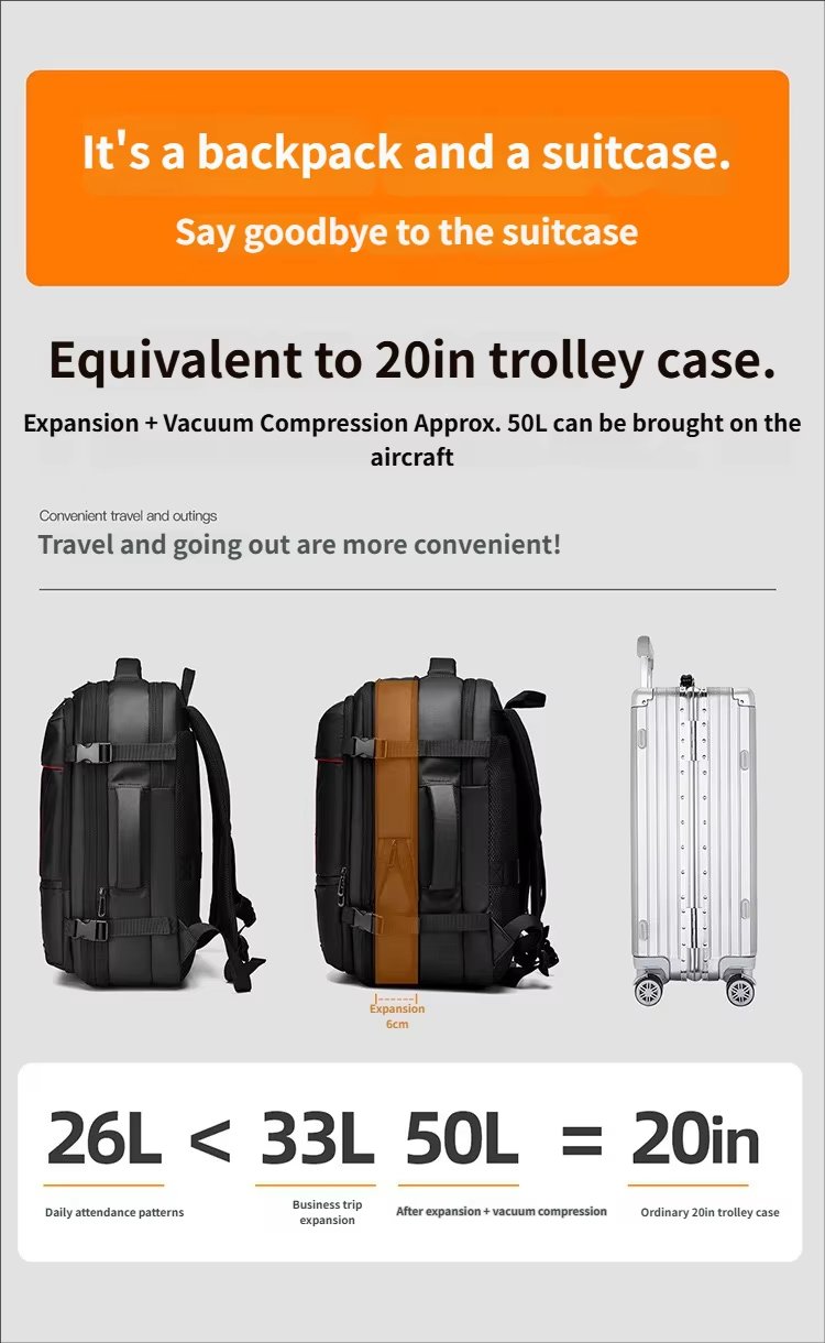 Water-Resistant Large Capacity Expandable USB Business Oxford Laptop Backpack product detail
