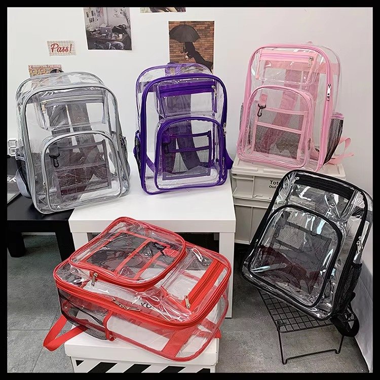 Heavy Duty Clear Transparent PVC Backpack Plastic Bag Young Lady Casual Backpack Waterproof School Students Kids Bag detail image