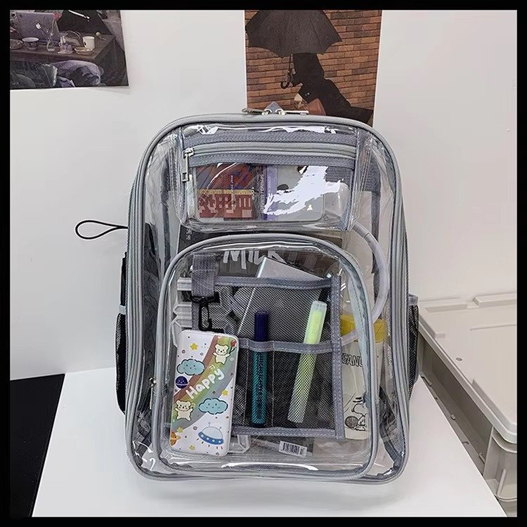 Heavy Duty Clear Transparent PVC Backpack Plastic Bag Young Lady Casual Backpack Waterproof School Students Kids Bag detail image
