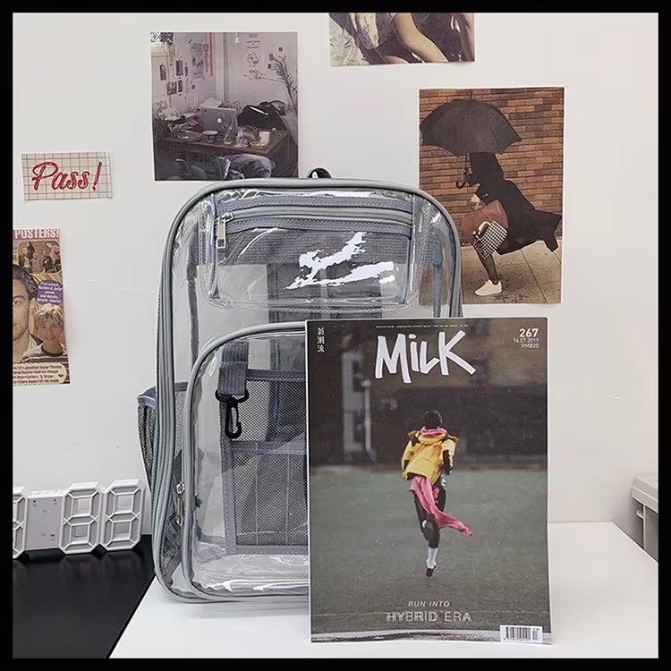 Heavy Duty Clear Transparent PVC Backpack Plastic Bag Young Lady Casual Backpack Waterproof School Students Kids Bag detail image