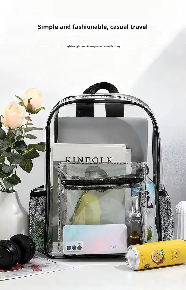 Large Capacity Waterproof PVC Clear Jelly Transparent Plastic Backpack Portable Shopping Bag Kids Children School Bags detail image