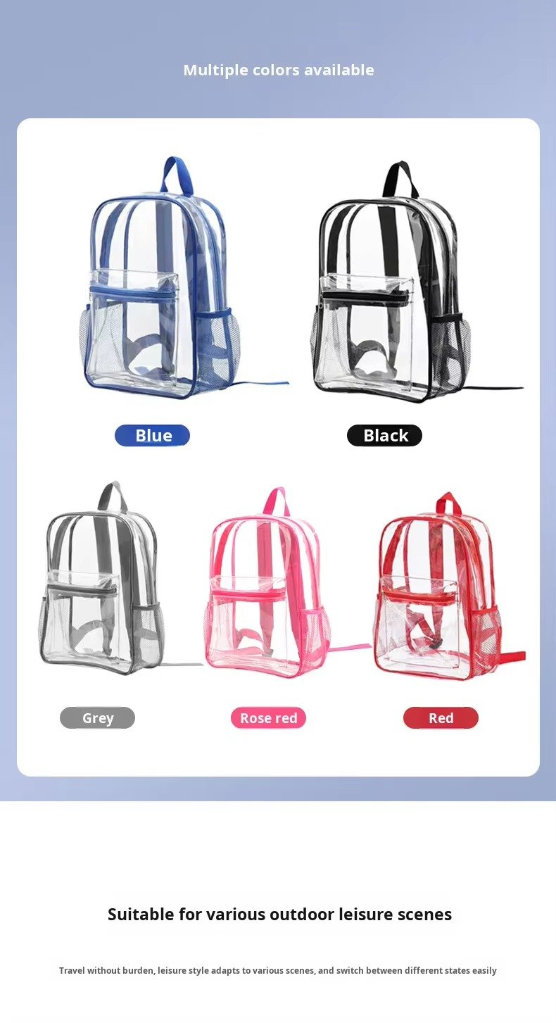 Large Capacity Waterproof PVC Clear Jelly Transparent Plastic Backpack Portable Shopping Bag Kids Children School Bags detail image