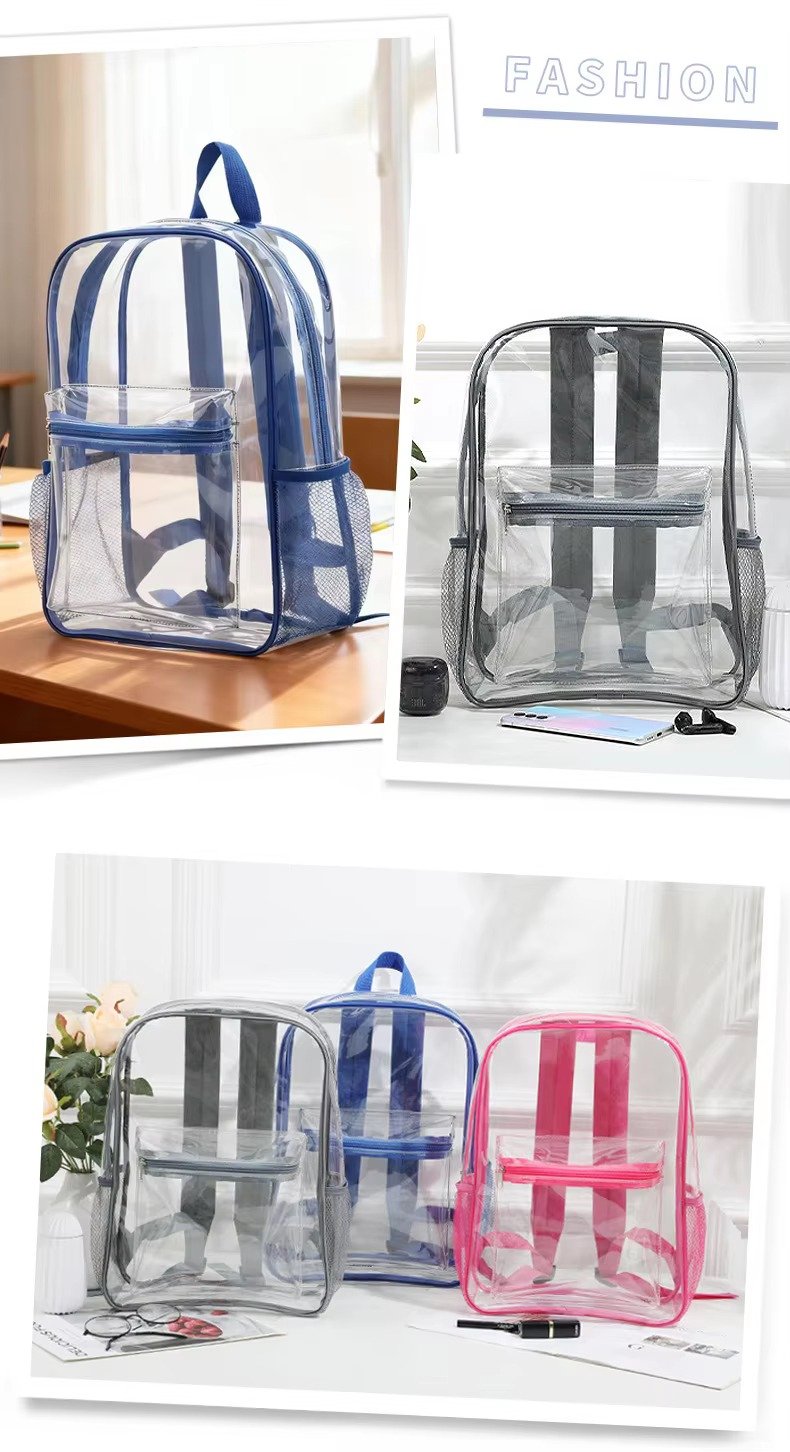 Large Capacity Waterproof PVC Clear Jelly Transparent Plastic Backpack Portable Shopping Bag Kids Children School Bags detail image