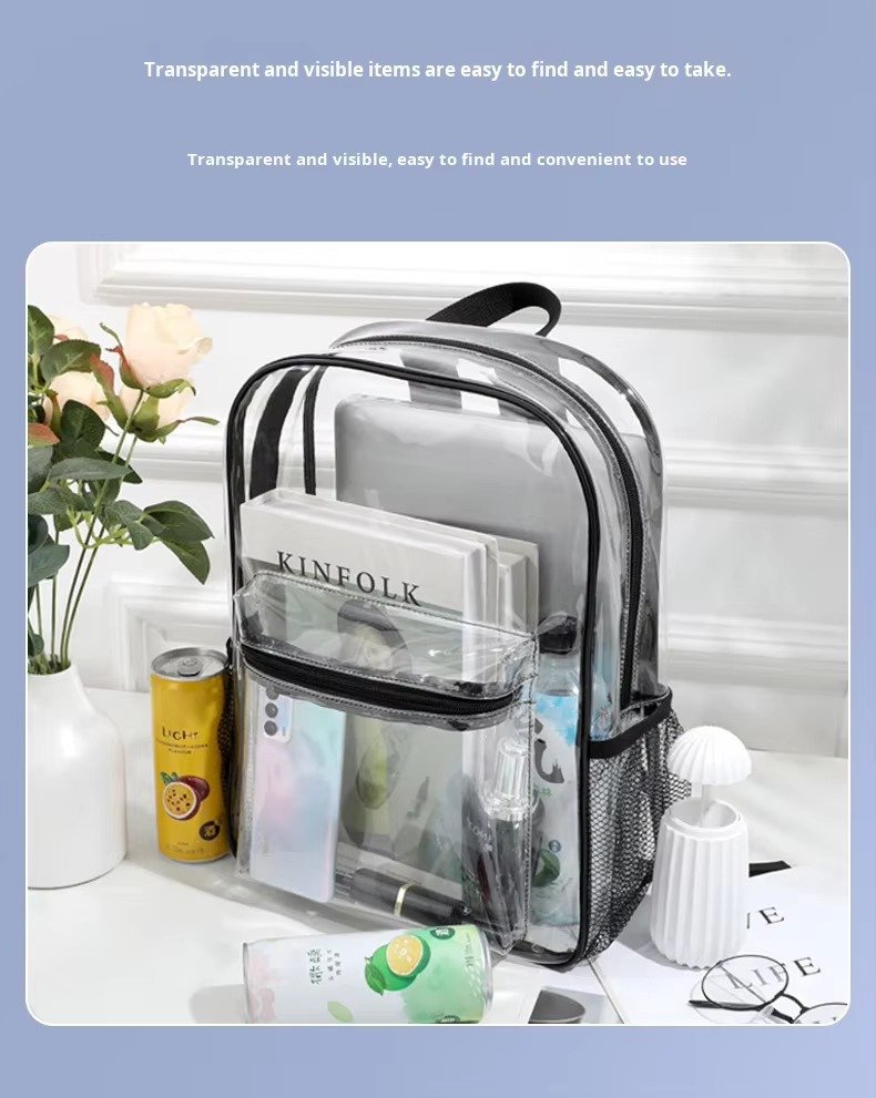 Large Capacity Waterproof PVC Clear Jelly Transparent Plastic Backpack Portable Shopping Bag Kids Children School Bags detail image