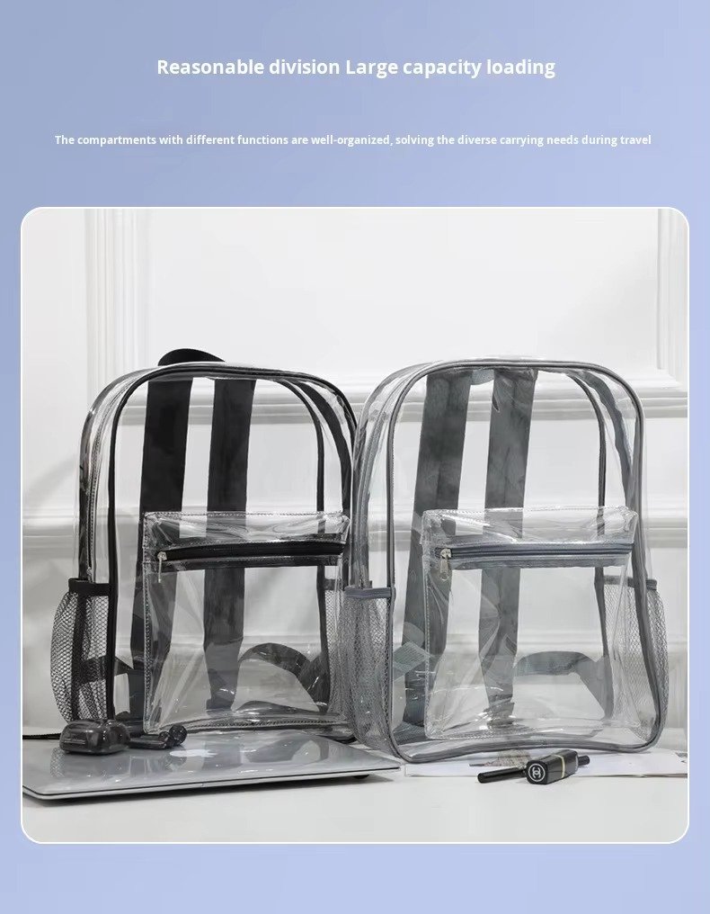 Large Capacity Waterproof PVC Clear Jelly Transparent Plastic Backpack Portable Shopping Bag Kids Children School Bags detail image