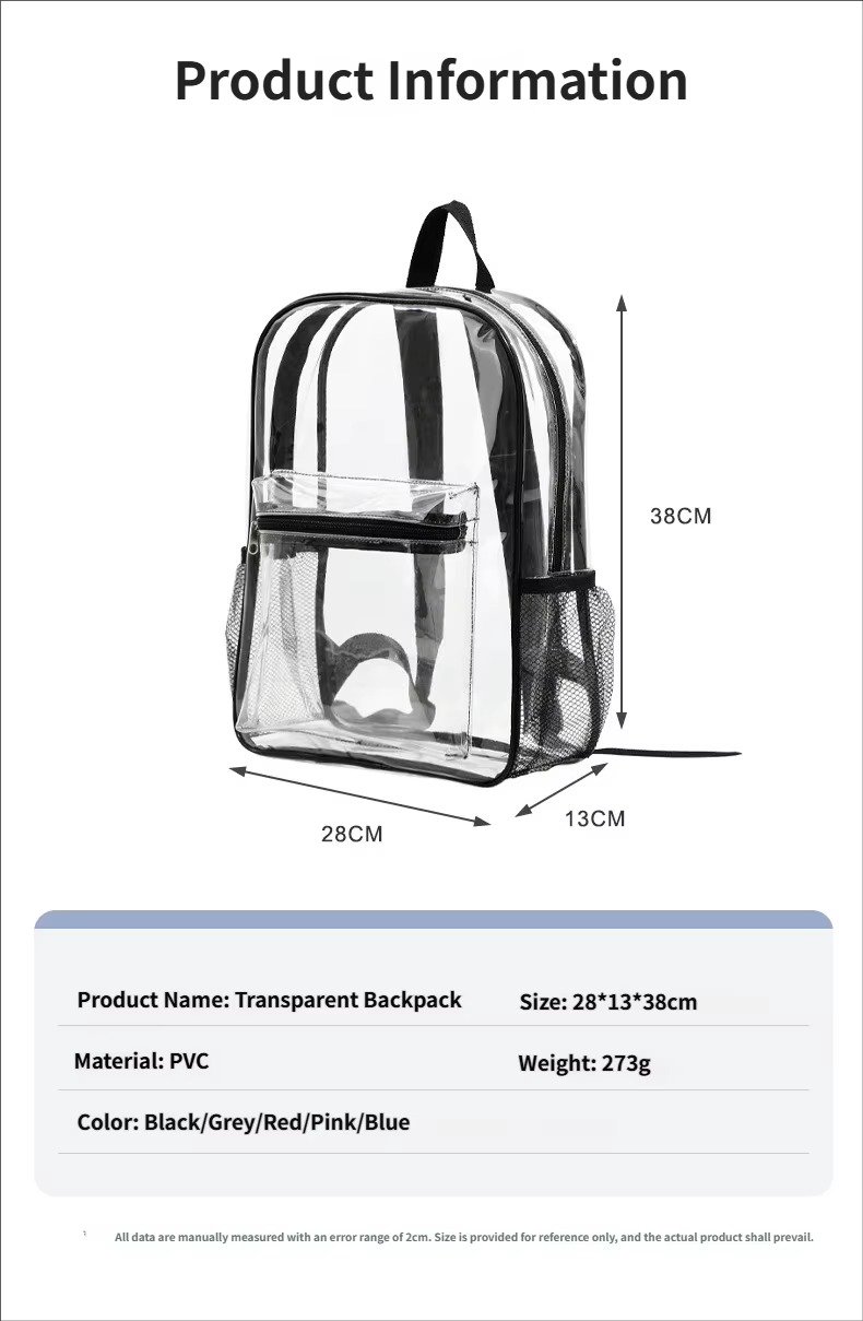 Large Capacity Waterproof PVC Clear Jelly Transparent Plastic Backpack Portable Shopping Bag Kids Children School Bags detail image
