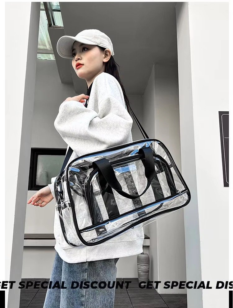 Custom Transparent Swimming Beach Fitness Storage Bag Large Capacity Portable Waterproof Clear PVC Travel Duffel Bag with Pocket detail image
