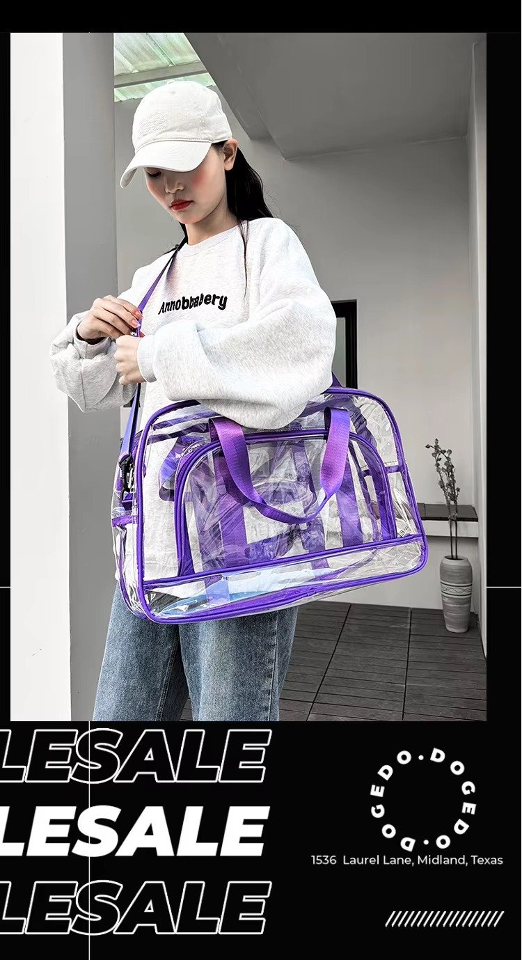Custom Transparent Swimming Beach Fitness Storage Bag Large Capacity Portable Waterproof Clear PVC Travel Duffel Bag with Pocket detail image