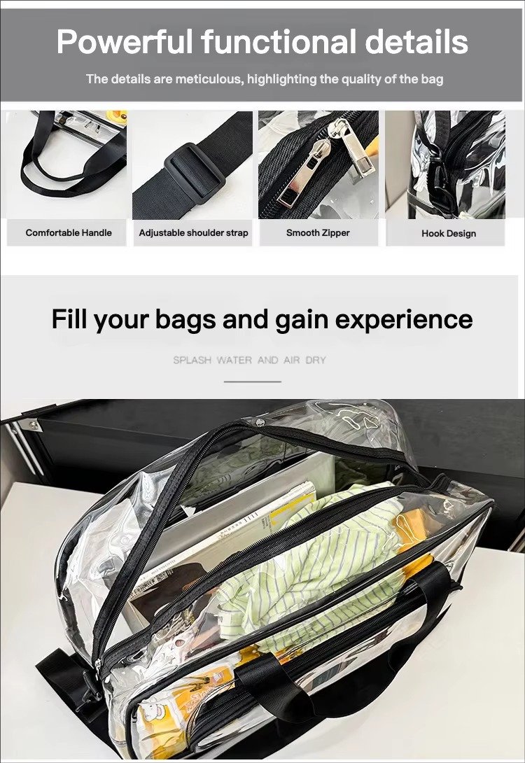 Custom Transparent Swimming Beach Fitness Storage Bag Large Capacity Portable Waterproof Clear PVC Travel Duffel Bag with Pocket detail image