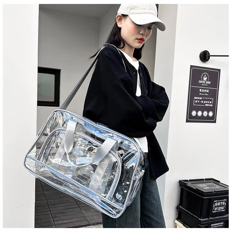 Custom Transparent Swimming Beach Fitness Storage Bag Large Capacity Portable Waterproof Clear PVC Travel Duffel Bag with Pocket detail image