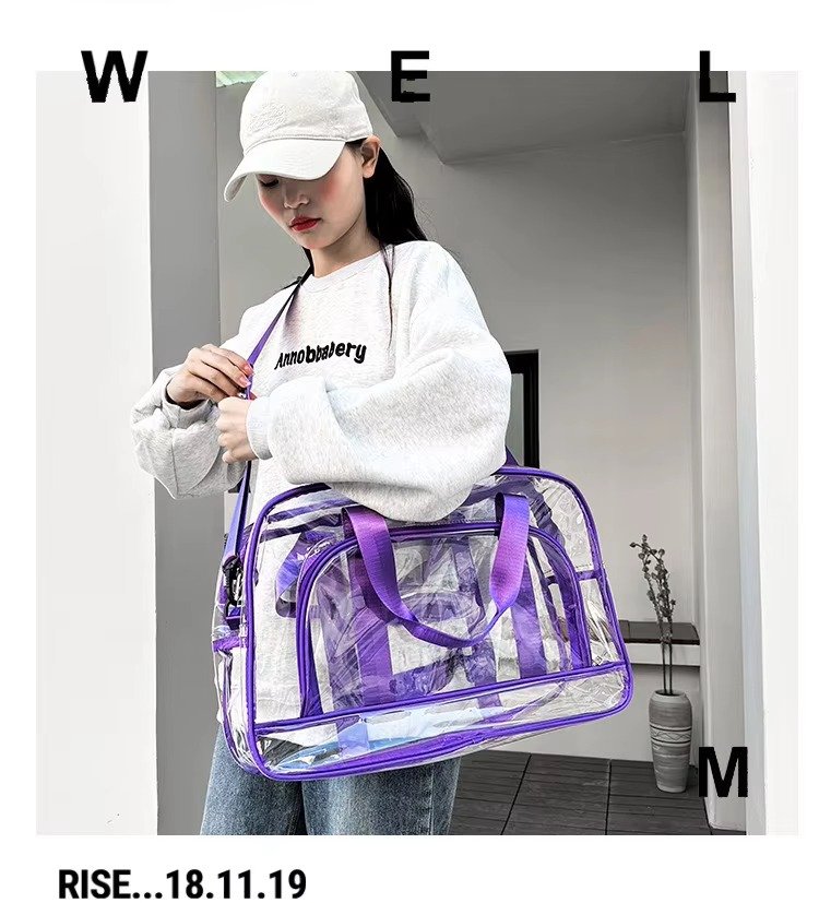 Custom Transparent Swimming Beach Fitness Storage Bag Large Capacity Portable Waterproof Clear PVC Travel Duffel Bag with Pocket detail image