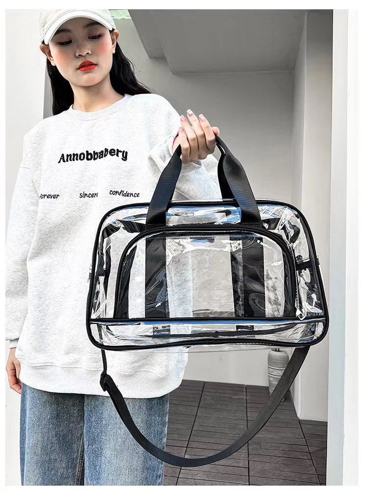 Custom Transparent Swimming Beach Fitness Storage Bag Large Capacity Portable Waterproof Clear PVC Travel Duffel Bag with Pocket detail image