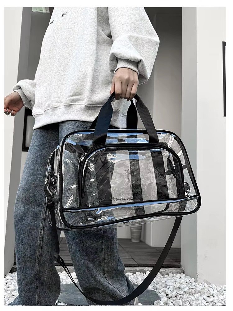 Custom Transparent Swimming Beach Fitness Storage Bag Large Capacity Portable Waterproof Clear PVC Travel Duffel Bag with Pocket detail image
