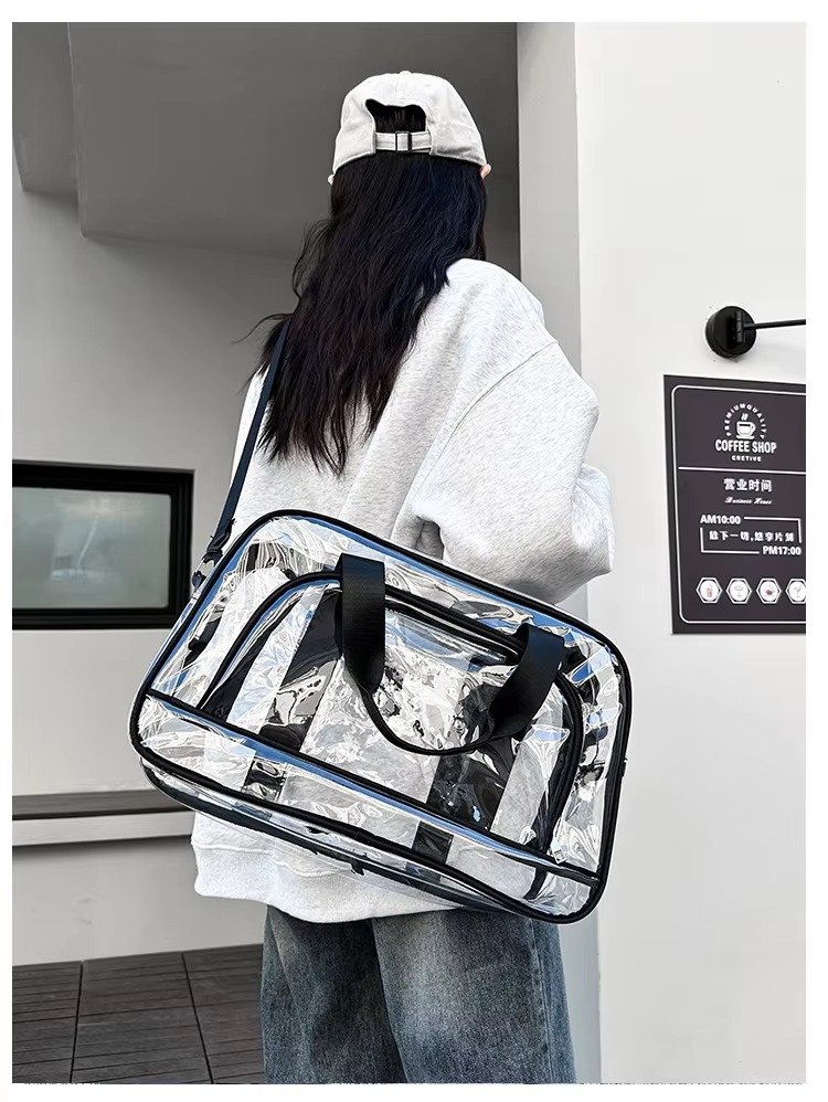 Custom Transparent Swimming Beach Fitness Storage Bag Large Capacity Portable Waterproof Clear PVC Travel Duffel Bag with Pocket detail image