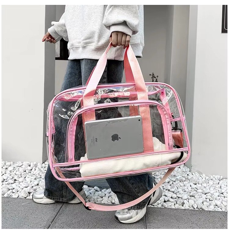 Custom Transparent Swimming Beach Fitness Storage Bag Large Capacity Portable Waterproof Clear PVC Travel Duffel Bag with Pocket detail image
