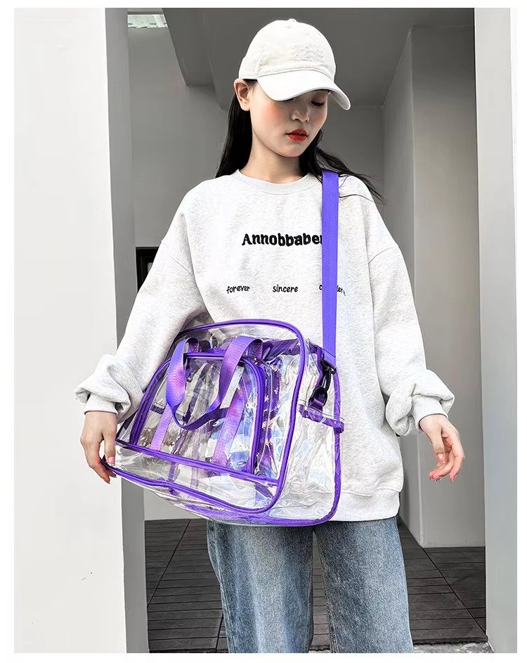 Custom Transparent Swimming Beach Fitness Storage Bag Large Capacity Portable Waterproof Clear PVC Travel Duffel Bag with Pocket detail image