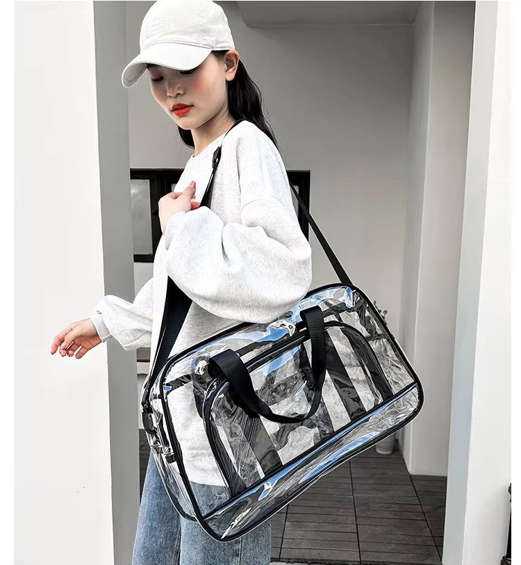 Custom Transparent Swimming Beach Fitness Storage Bag Large Capacity Portable Waterproof Clear PVC Travel Duffel Bag with Pocket detail image