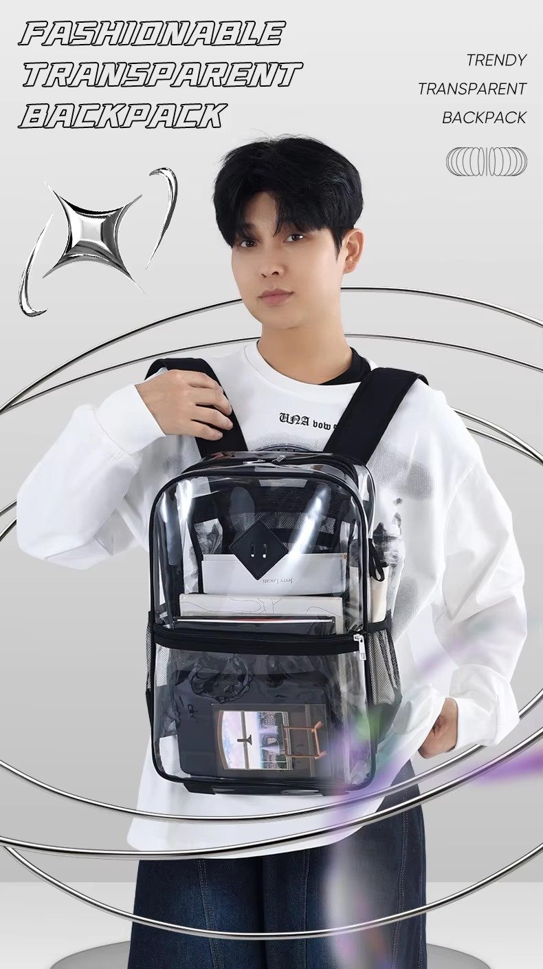 Large Capacity Transparent PVC Backpack with Zipper Closure Waterproof Casual Jelly Bag Primary Secondary School Students Bags detail image
