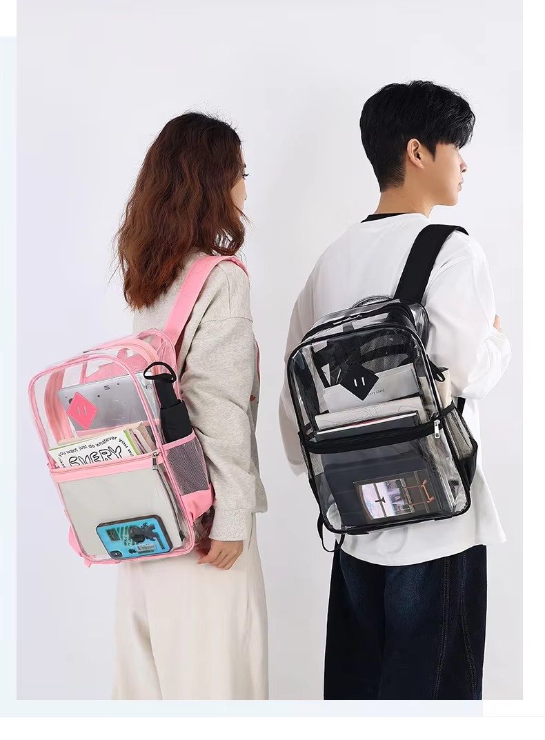 Large Capacity Transparent PVC Backpack with Zipper Closure Waterproof Casual Jelly Bag Primary Secondary School Students Bags detail image
