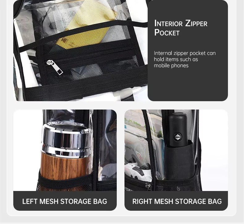 Large Capacity Transparent PVC Backpack with Zipper Closure Waterproof Casual Jelly Bag Primary Secondary School Students Bags detail image