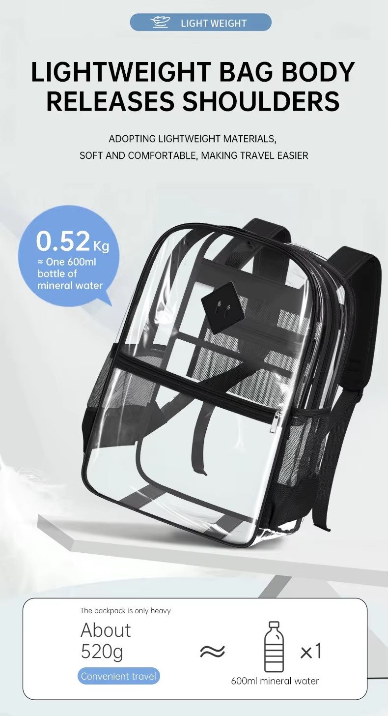 Large Capacity Transparent PVC Backpack with Zipper Closure Waterproof Casual Jelly Bag Primary Secondary School Students Bags detail image